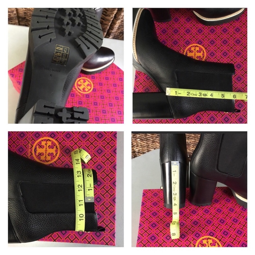 TORY BURCH NEW MILLER 100 MM LUG SOLE BOOTIE TUMBLED LEATHER PERFECT BLACK - Picture 9 of 11
